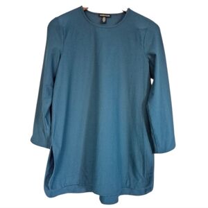 Eileen Fisher Teal Split Hem Tunic 1/2 Length Sleeves Small